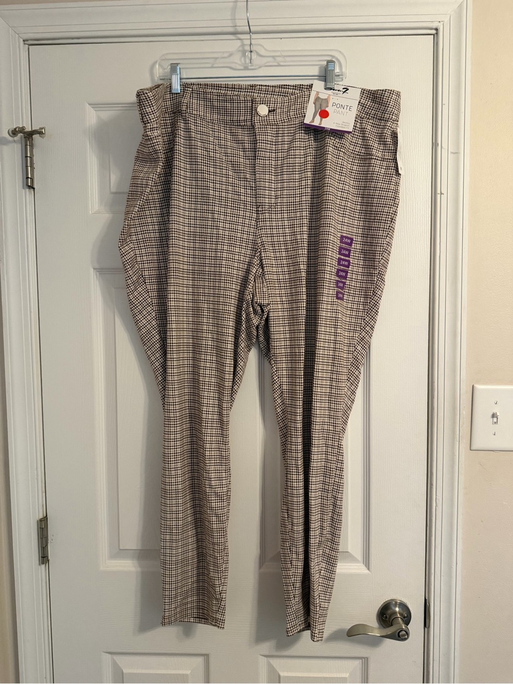 Seven7 Tan and Black Plaid Ponte Chinos